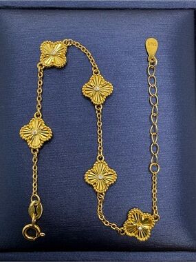 18K Gold-plated 925 Sterling Silver Clover Bracelet, Adjustable